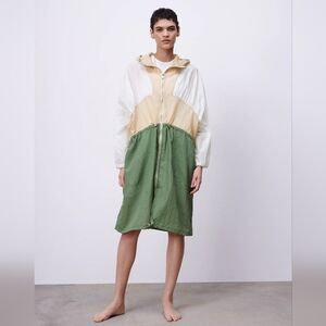 Zara Colorblock Hooded Jacket - White, Cream, Green